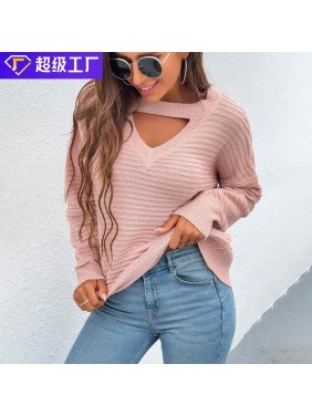Solid color  hollow sweater top fashion outfits
