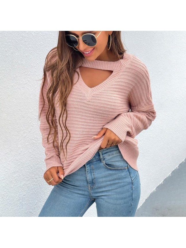 Solid color  hollow sweater top fashion outfits