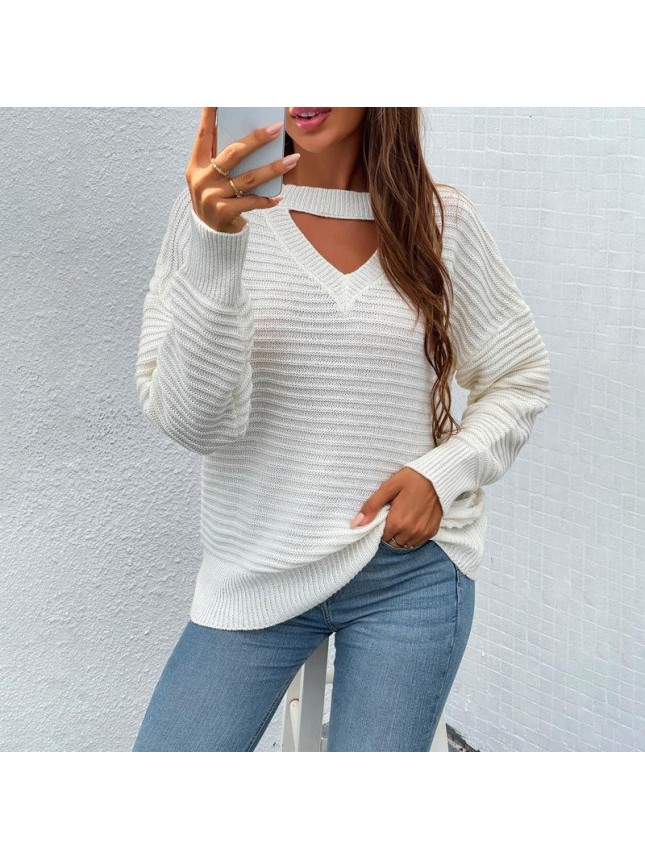 Solid color  hollow sweater top fashion outfits