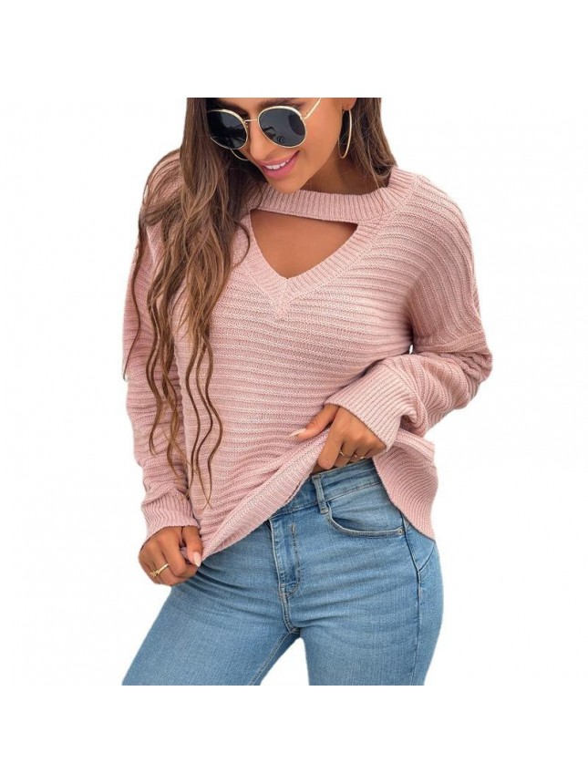 Solid color  hollow sweater top fashion outfits