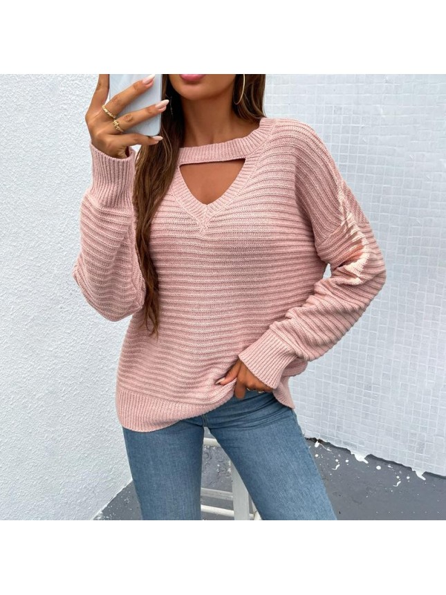Solid color  hollow sweater top fashion outfits