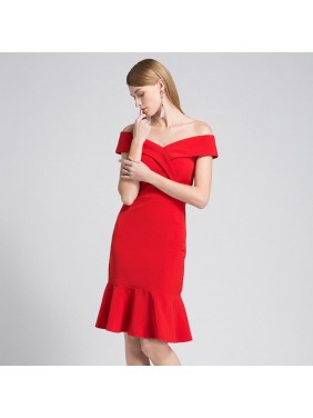 Flutter Bodycon Mini Cocktail Party Dress – Red