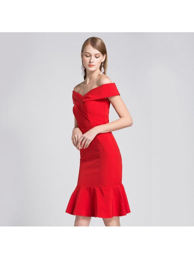 Flutter Bodycon Mini Cocktail Party Dress – Red