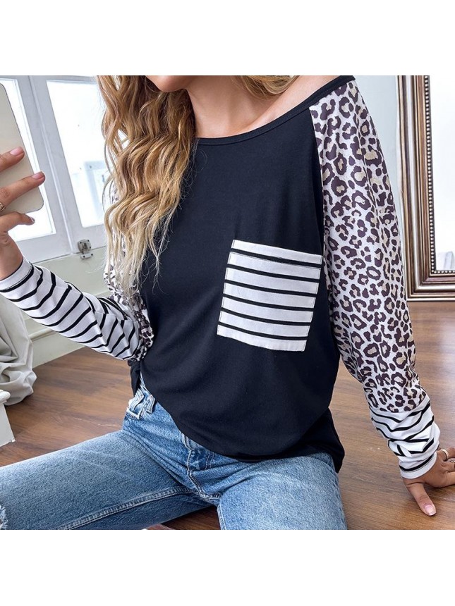 Top loose sleeve black long sleeve T shirt