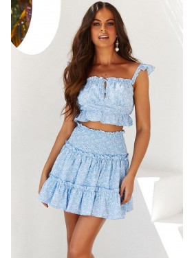 Leopard Tie Front Smocked High Waist Mini Two Piece Dress – Sky Blue