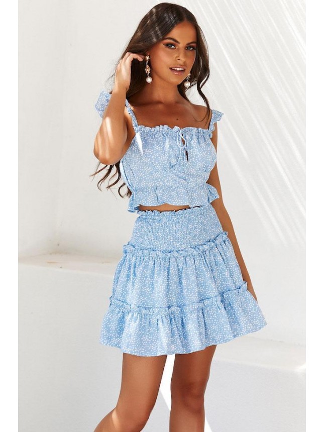 Leopard Tie Front Smocked High Waist Mini Two Piece Dress – Sky Blue