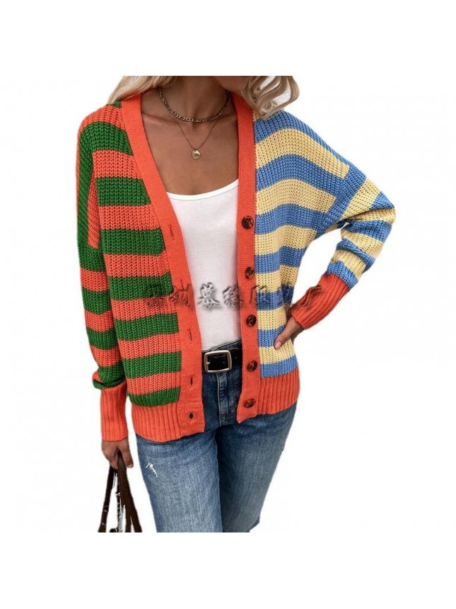 Striped loose sweater single breasted cardigan sweater fashion outfits