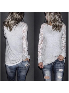 Loose lace long sleeve jacket solid color T shirt