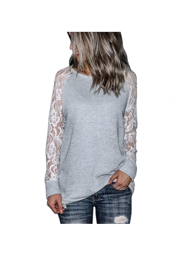 Loose lace long sleeve jacket solid color T shirt