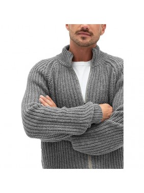Sweater cardigan men’s pure color zipper high collar knit jacket large size fashion outfits