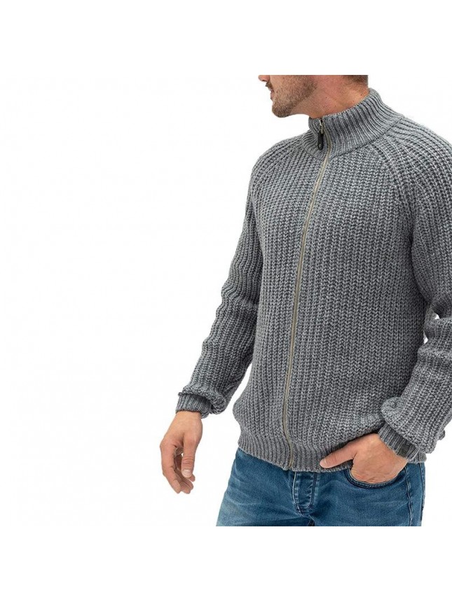 Sweater cardigan men’s pure color zipper high collar knit jacket large size fashion outfits