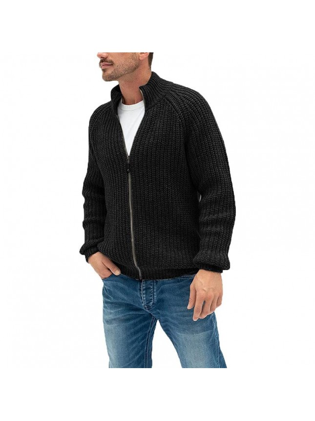 Sweater cardigan men’s pure color zipper high collar knit jacket large size fashion outfits