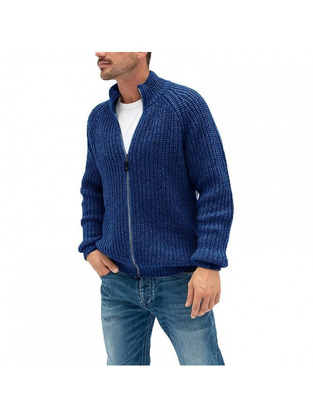 Sweater cardigan men’s pure color zipper high collar knit jacket large size fashion outfits
