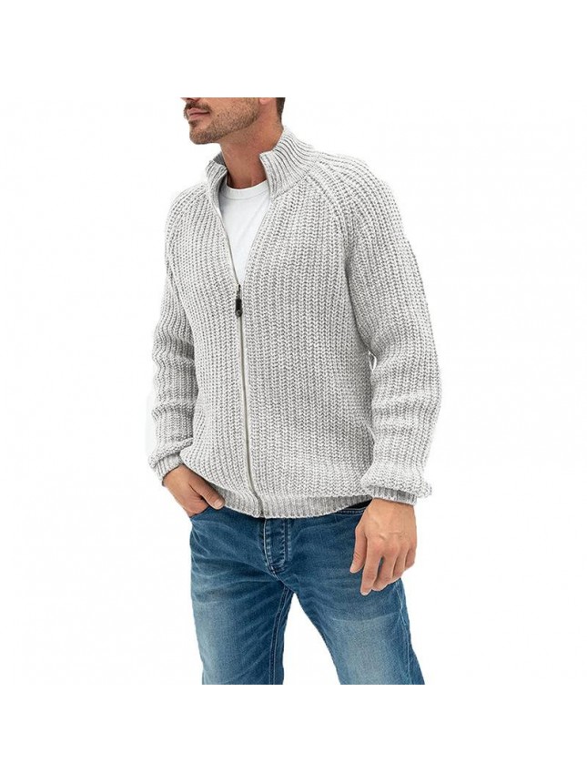 Sweater cardigan men’s pure color zipper high collar knit jacket large size fashion outfits