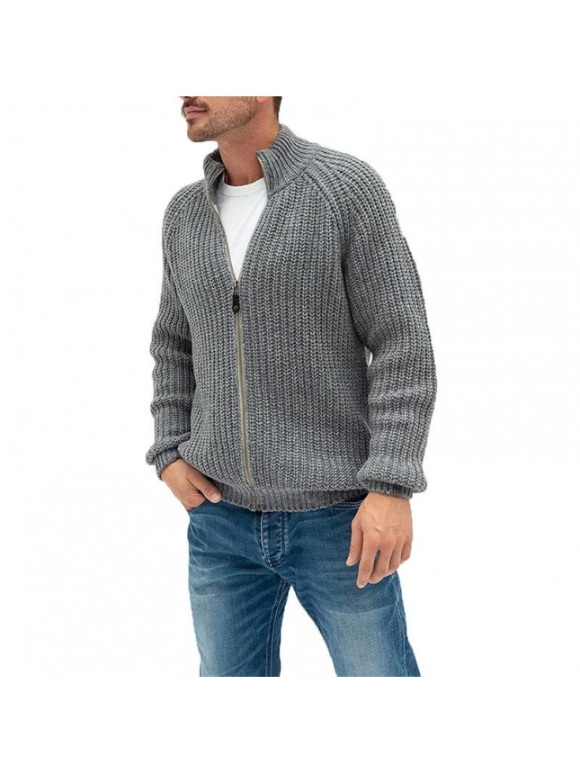 Sweater cardigan men’s pure color zipper high collar knit jacket large size fashion outfits