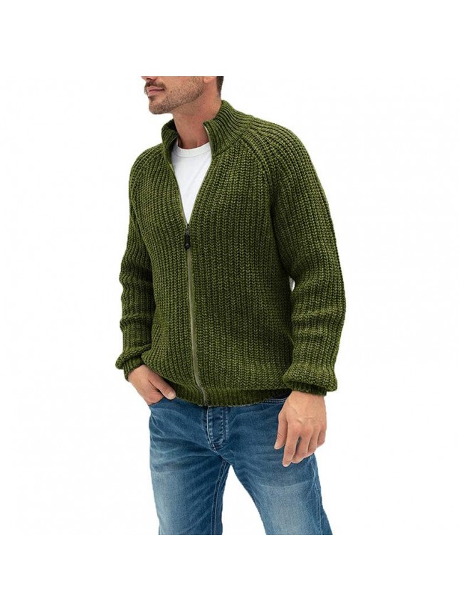 Sweater cardigan men’s pure color zipper high collar knit jacket large size fashion outfits