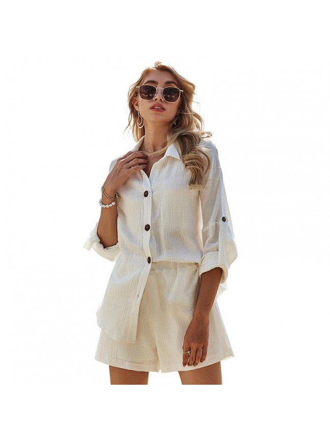 Set long sleeved white shirt top cotton pants