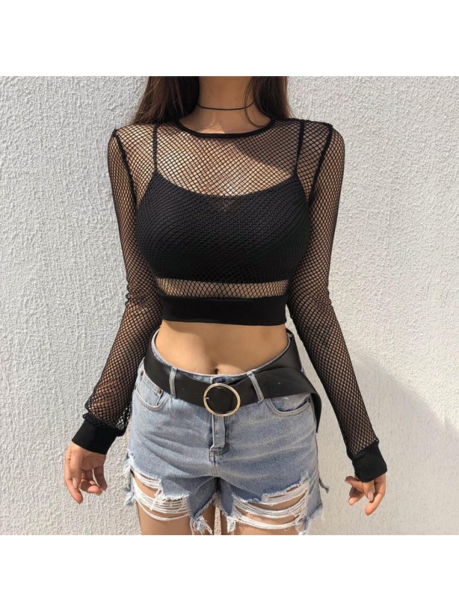 Mesh hollow short pointer T shirt bottoming top