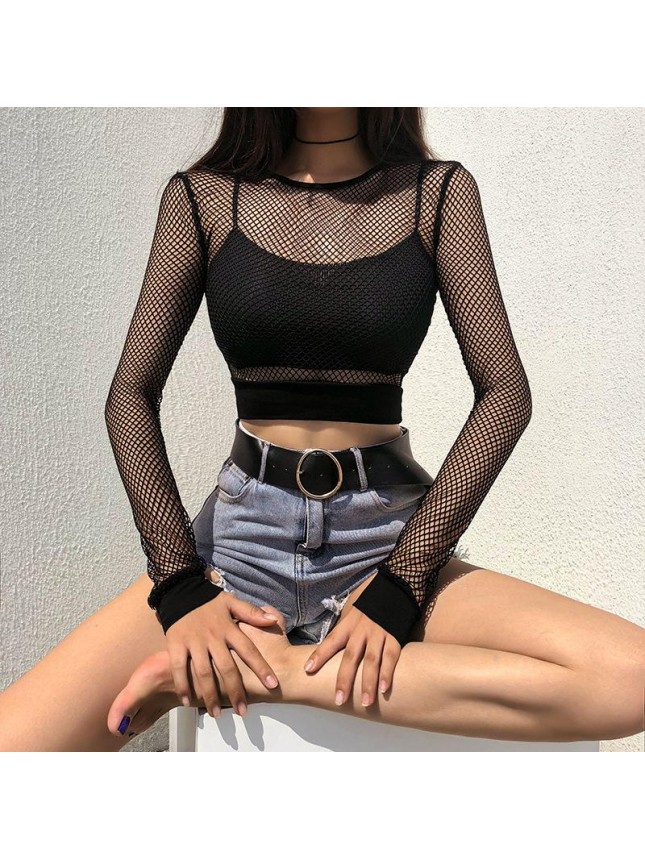 Mesh hollow short pointer T shirt bottoming top