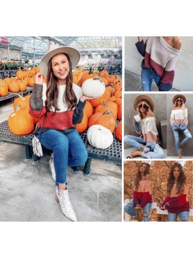Spliced sweater set OL commuter color loose sweater fashion outfits