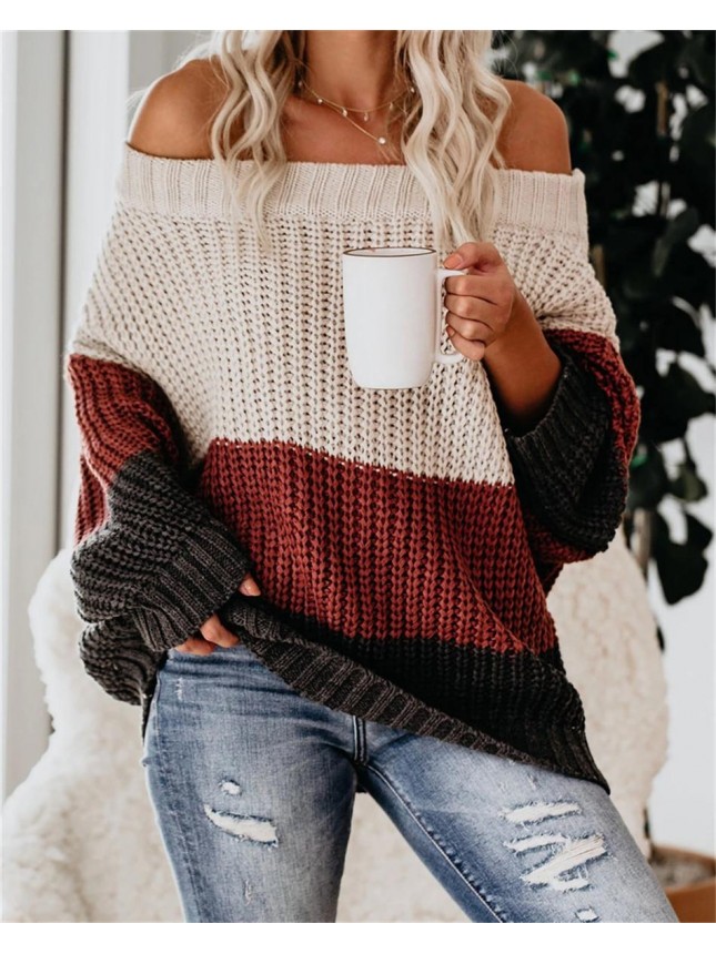 Spliced sweater set OL commuter color loose sweater fashion outfits
