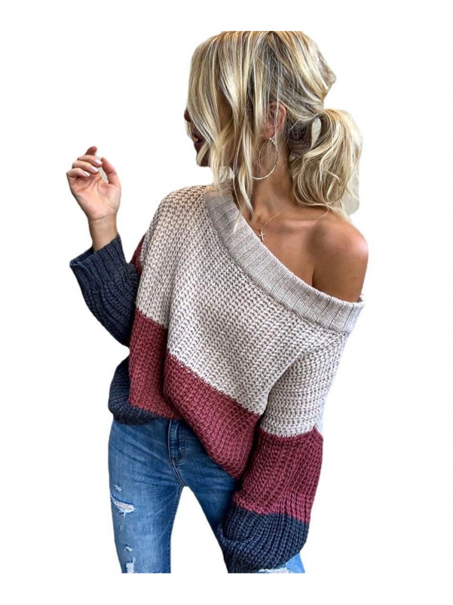 Spliced sweater set OL commuter color loose sweater fashion outfits