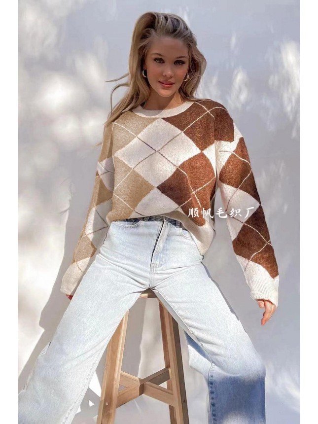 Stitching Lingge Radi Knitting Commuter OL large size sweater fashion outfits