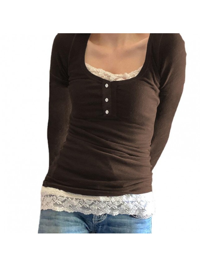 Black wide low chest lace long sleeve shirt