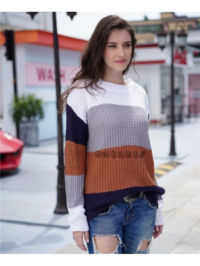 Striped sweater loose large size rainbow sweater fashion outfits