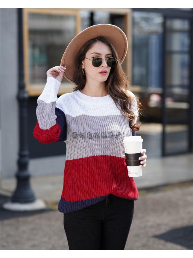 Striped sweater loose large size rainbow sweater fashion outfits