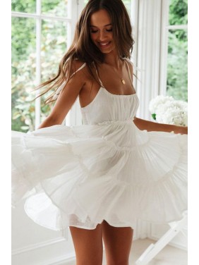 Flattering Tiered Empire Waist Mini Summer Sundress – White
