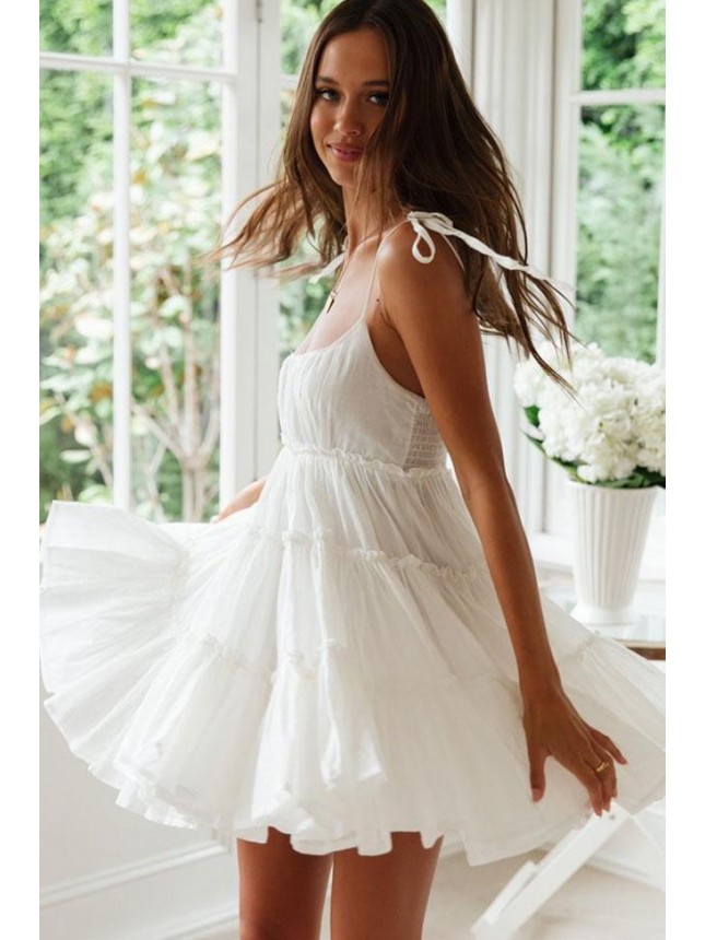 Flattering Tiered Empire Waist Mini Summer Sundress – White