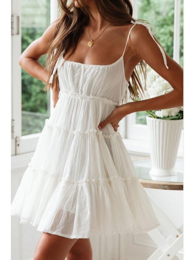 Flattering Tiered Empire Waist Mini Summer Sundress – White