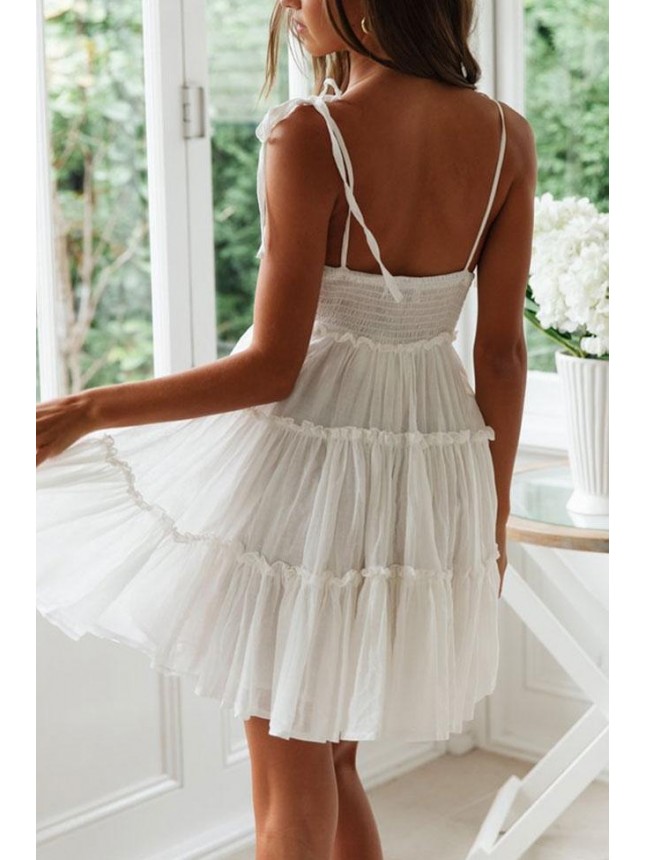 Flattering Tiered Empire Waist Mini Summer Sundress – White