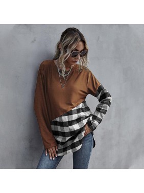 Plaid long sleeve T shirt
