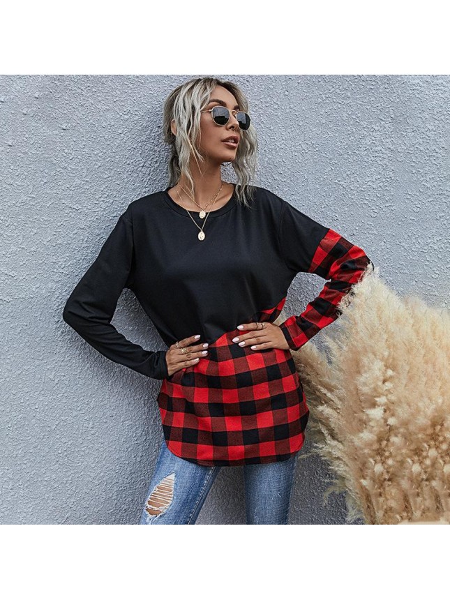 Plaid long sleeve T shirt