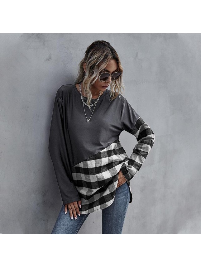 Plaid long sleeve T shirt
