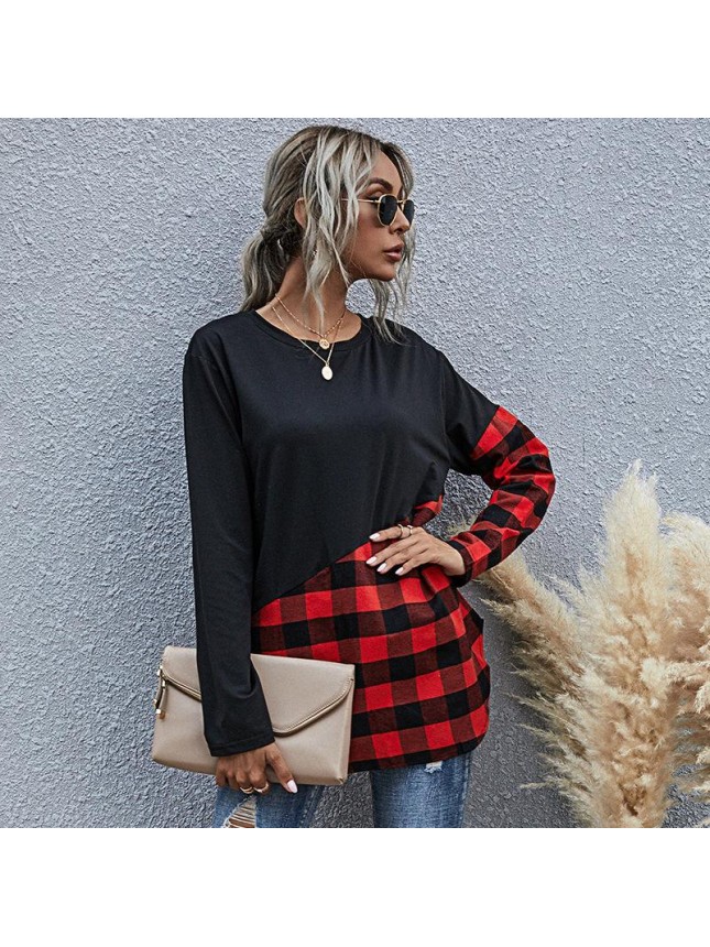Plaid long sleeve T shirt
