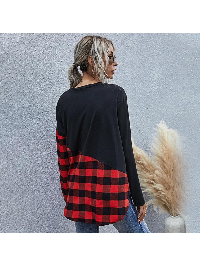 Plaid long sleeve T shirt