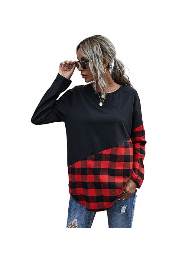 Plaid long sleeve T shirt