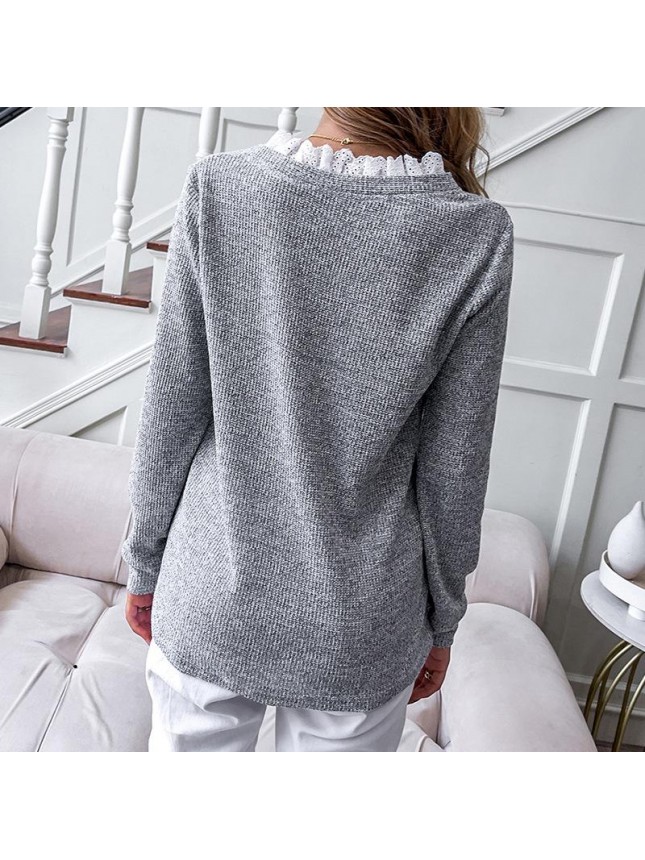 Light gray long sleeve T shirt loose type top