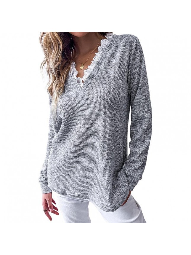 Light gray long sleeve T shirt loose type top