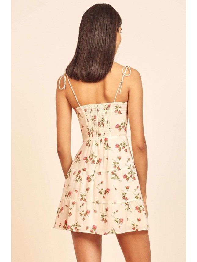 Flutter Floral Print Spaghetti Strap Chiffon Slip Mini Dress – Cream