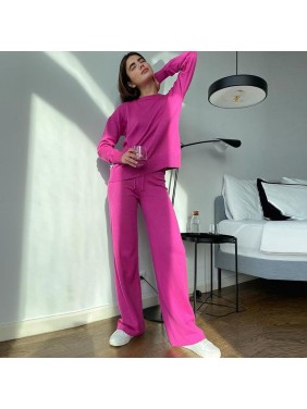 Surface color sweater sleeve package coreknitted thin shared blouse pants two piece set fashion outfits