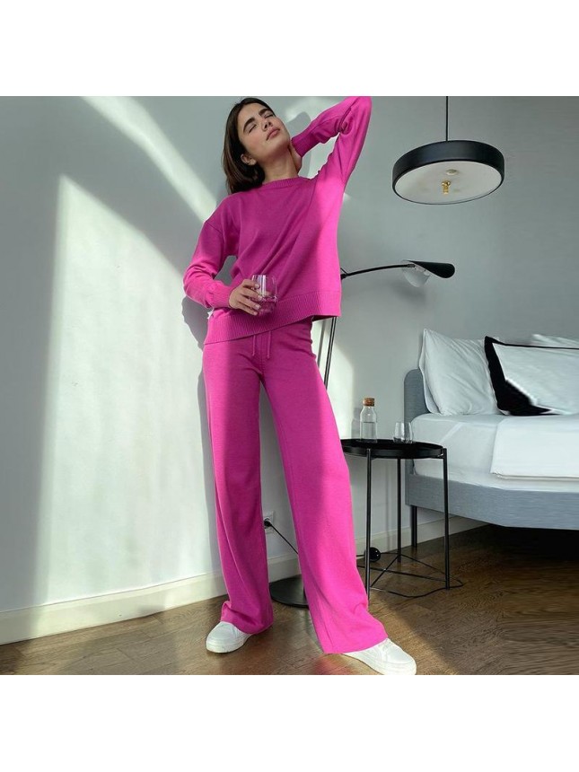 Surface color sweater sleeve package coreknitted thin shared blouse pants two piece set fashion outfits