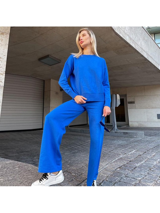 Surface color sweater sleeve package coreknitted thin shared blouse pants two piece set fashion outfits