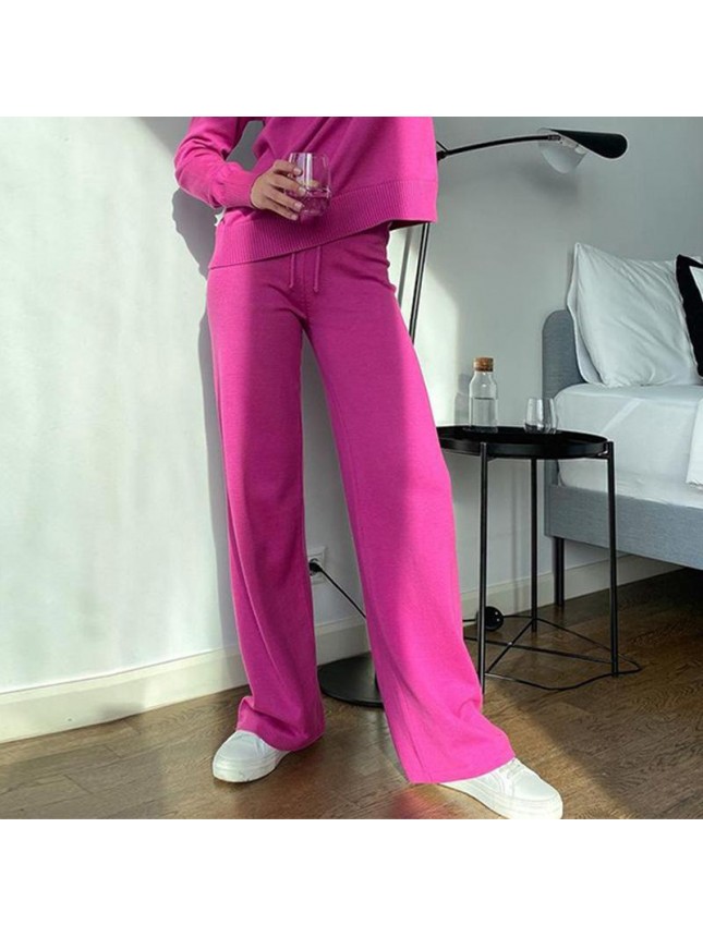 Surface color sweater sleeve package coreknitted thin shared blouse pants two piece set fashion outfits