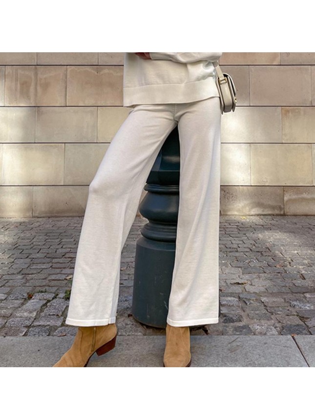 Surface color sweater sleeve package coreknitted thin shared blouse pants two piece set fashion outfits