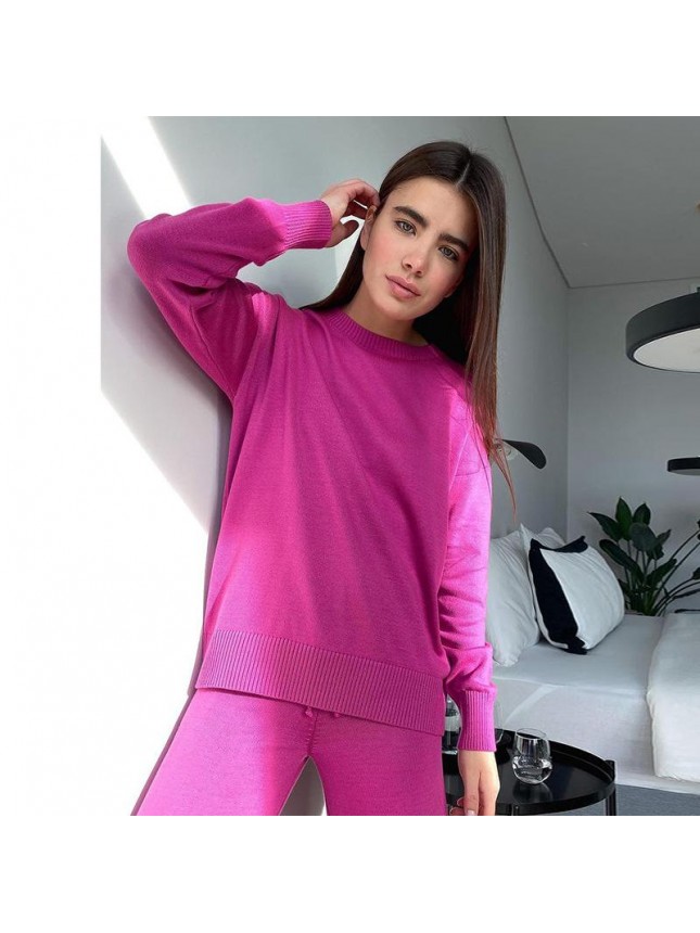 Surface color sweater sleeve package coreknitted thin shared blouse pants two piece set fashion outfits