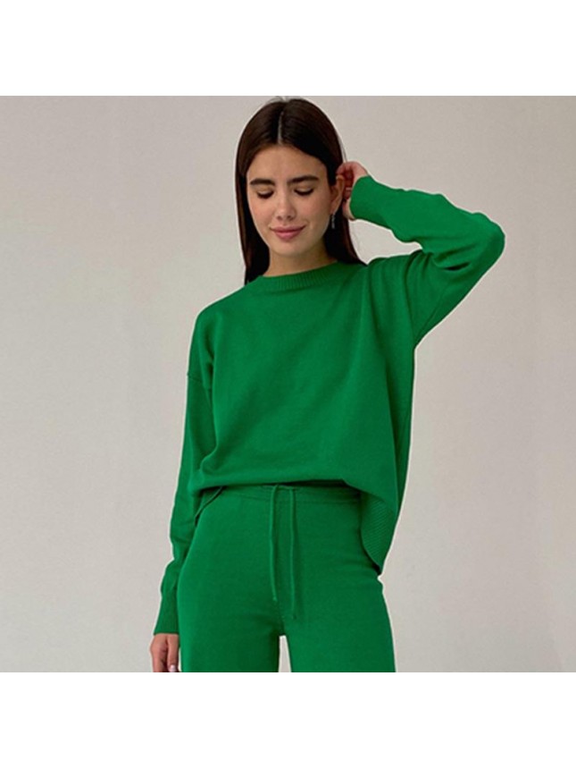 Surface color sweater sleeve package coreknitted thin shared blouse pants two piece set fashion outfits